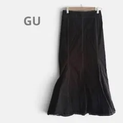 GU 【M】黒 ロングスカート ステッチデザイン マーメイド　 綿　カジュアル