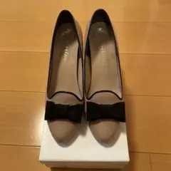 vanity bear リボン付きヒール ベージュ/黒リボン