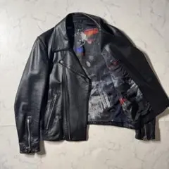 Paul Smith　ダブルライダースジャケット　本革　アート柄　総柄　Lサイズ
