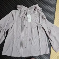 値下げaxes femme 薄紫 フリルブラウス 新品タグ付き