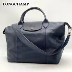 まあさん様専用✨ ロンシャン キュイール バッグ 2way 紺色 ロゴショルダー