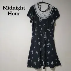 希少✨️Midnight Hour スカルプリント レース襟ワンピース ブラック