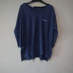 Champion ネイビー Vネック 七分袖 Tシャツ