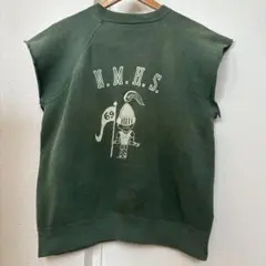 60s スウェット　モンスタープリント　フェード　ビンテージ　カーキ　グリーン