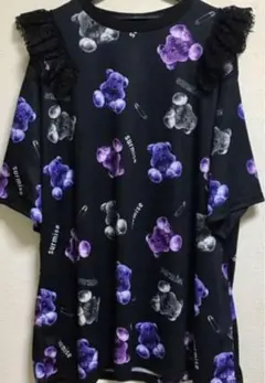 くま Ｔシャツ ロンT ゆめかわ 熊ぬいぐるみ 夢展望系目隠し地雷　量産型　4L