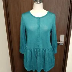 最終美品PASSIONE7分袖カーディガン サイズ38♡日本製♡エメラルドブルー