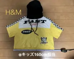 H &M★フーディ　半袖　フード付トレーナー　レーサー風　黒×黄　2916