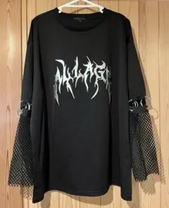 Resham レーシャム メッシュスリーブ メタルプリント ロゴTシャツ M