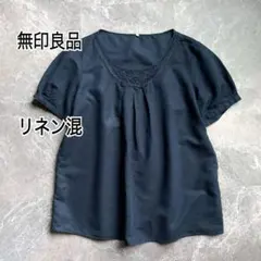 無印良品 リネンコットン 半袖ブラウス カットソー レース 麻 綿