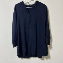 UNIQLO スキッパーブラウス ネイビー 七分袖　XL