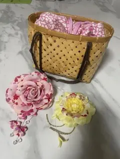 竹製和装用バッグとコサージュセット