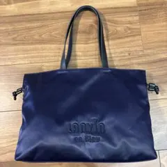 【美品】LANVIN ランバン サテンナイロンドロストトートバッグ 刺繍ロゴのサムネイル