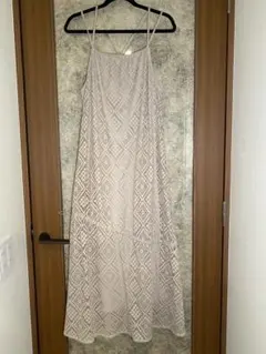 【春夏】ベージュ 総レース 変形 キャミワンピース【全面裏地付き】