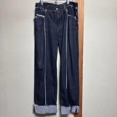 大人気・完売品】ZARA 裾ジップ 変形ワイドデニムパンツ カーブパンツ 