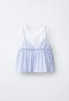 ストライプ柄リブTシャツ付トップス