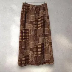 レトロ ロングスカート M 茶色系 裏地付き