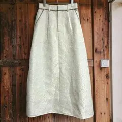 【美品】花柄 スカート オフホワイト ロングスカート 裏地あり フォーマル【F】