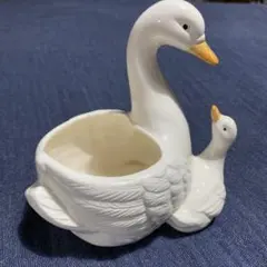 白鳥 親子 陶器製 小物入れ インテリア