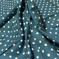 ※色褪せあり　ドット柄　青緑×白　［108㎝×72㎝］レトロ生地　ハギレ