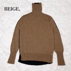 【BEIGE,】バイカラー タートルネック ニット M ウール