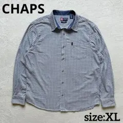 【美品】CHAPS チャップス チェック柄 長袖シャツ XL ストレッチ 紺 茶