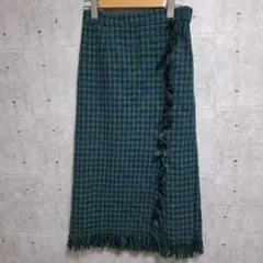 OPAQUE.CLIP グリーン ジャカード ラップ スカート風