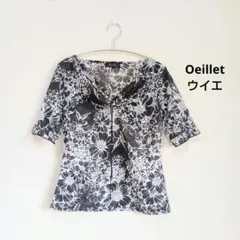 Oeillet　ウイエ 半袖 花柄 カットソー M　シャツ　ブラウス　ドレープのサムネイル