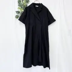 美品✨ アンドマイラ ワンピース 黒 麻 ロング丈 半袖 ナチュラル 大きめのサムネイル