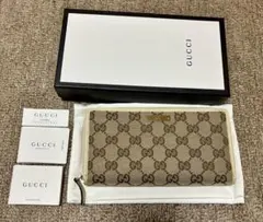 美品✨GUCCI GG柄 キャンバス ラウンド 長財布 アイボリー