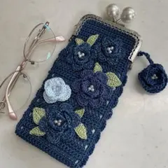 メガネケース　がま口ポーチ　レース編み　(3-25)