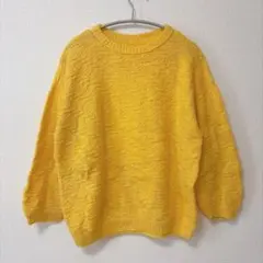 ヴィンテージ 立体編み クルーネックニット セーター イエロー 派手 春ニット