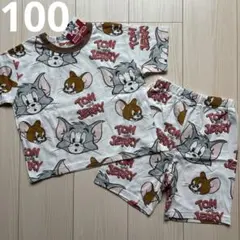 【トムとジェリー】総柄 セットアップ☆Tシャツ・ハーフパンツ パジャマ 100