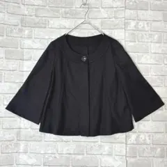 ノアジェ ノーカラージャケット L ブラック 美品 ポンチョ風 7分袖 シック