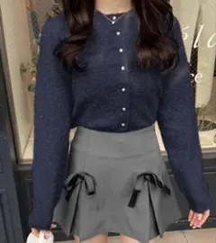 GRL グレイル ラメフェザーニットカーディガン（ネイビー）