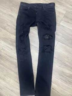 BACKLASHストレッチブラックデニムクラッシュ加工パンツバックラッシュレザーのサムネイル