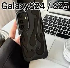 Galaxy S24 S25 用 ケース　艶消し　ブラック　黒　型抜きデザイン
