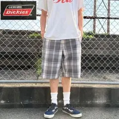 Dickies ヒッコリー ワイド バギー ショーツ L相当 古着 ストリート 