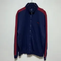 PUMA フルジップ　トラックジャケット　ジャージ　ネイビー袖ライン　ロゴ