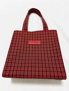 ファミリア　チェック柄トートバッグ赤　小サイズ