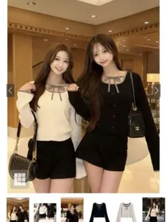 チェック柄パイピングリボンニットトップスtu1967 grl ブラック