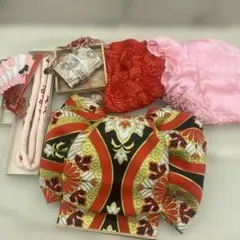 鮮やかな赤と金が特徴の七五三用　帯セット　はこせこセット