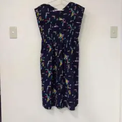 古着　ノースリーブネイビー幾何学模様ワンピース