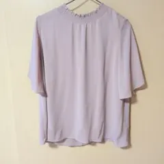 【BEAMS HEART】シャーリングネック 半袖ブラウス ピンクベージュ