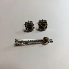 タイガーアイ ネクタイピンとカフスセット