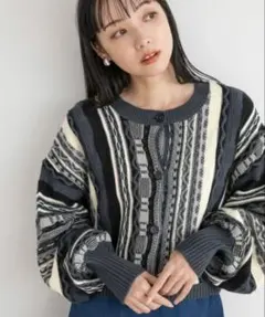 LOWRYS FARM 2WAY柄ショートカーディガン