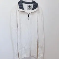 エクスプレス ハーフジップ 春ニット S リブ編み コットン100% ホワイトのサムネイル