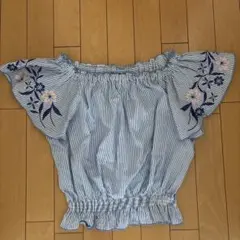超美品！Lovetoxic ストライプ フラワー刺繍 半袖ブラウス