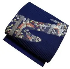 ユ153名古屋帯 刺繍　唐織　蝶　花と鳥　金糸正絹 着物帯　仕立て上り　美品