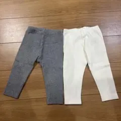 80 ユニクロ　リブ　レギンスパンツ　グレー　ホワイト　白　キッズ　ベビー