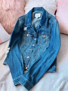 ダメージデニムジャケット ブルー 海外ファッション